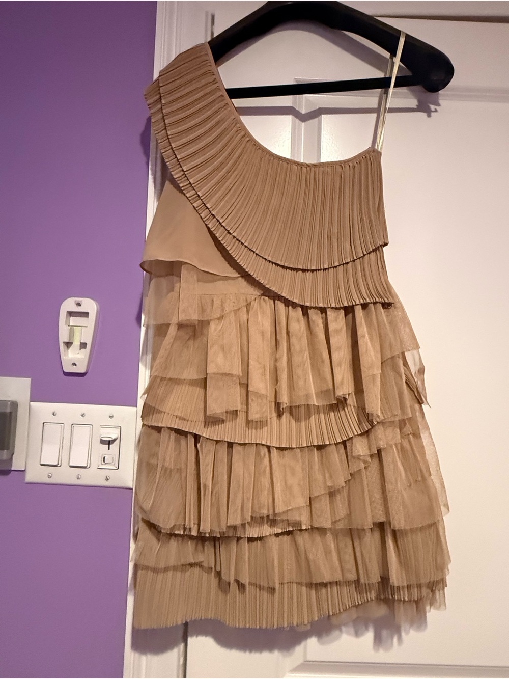 BCBGMaxazria one shoulder ruffled dress
